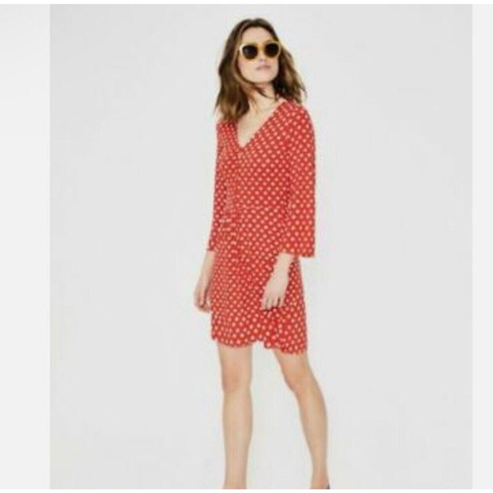 Boden Red Pop Star Spot Scarlett Jersey Dress V-Neck Red/White Women's 2 NWT